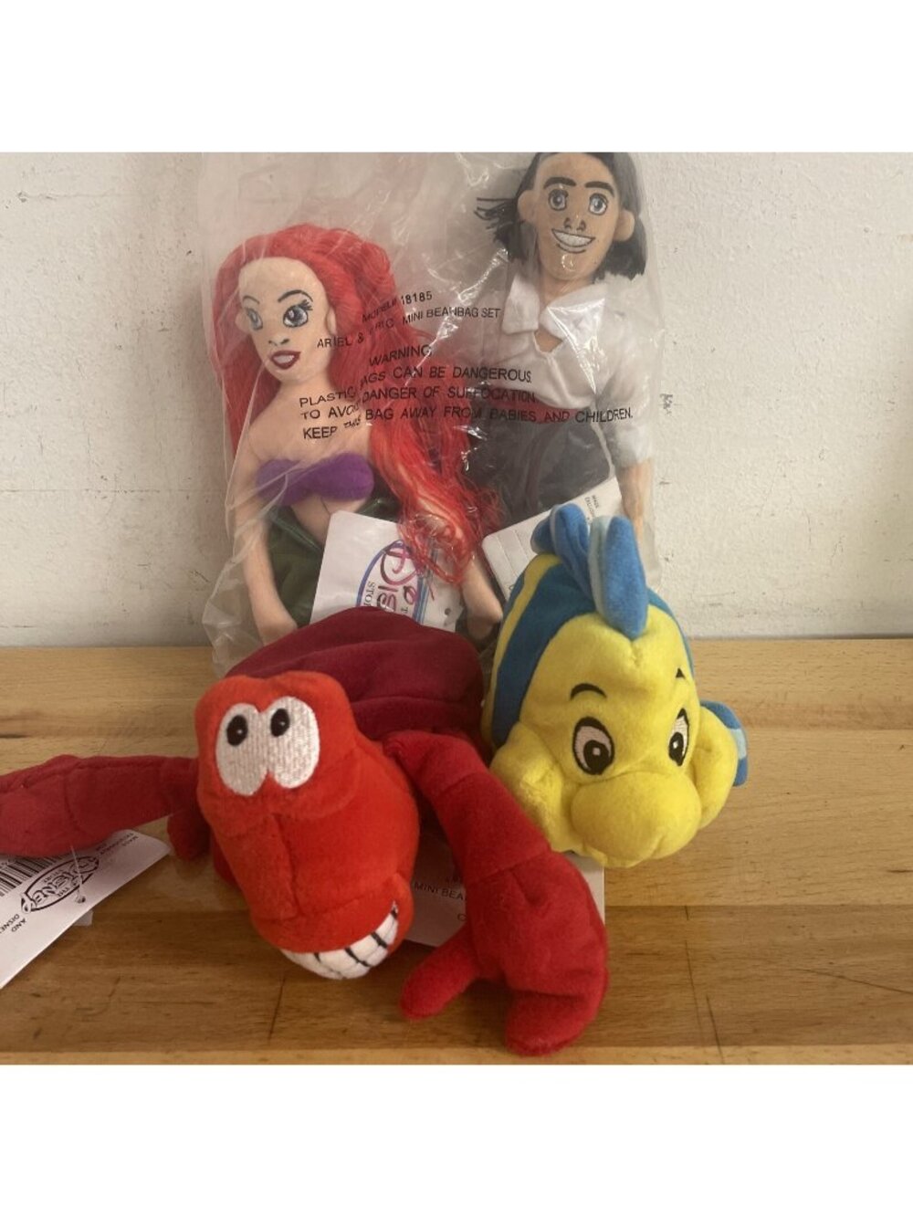Vintage Disney Store Little Mermaid Ariel Bean Bag Plush Lot of 4